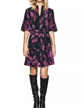 REISS Marsali Belted Feather Print Dress $370